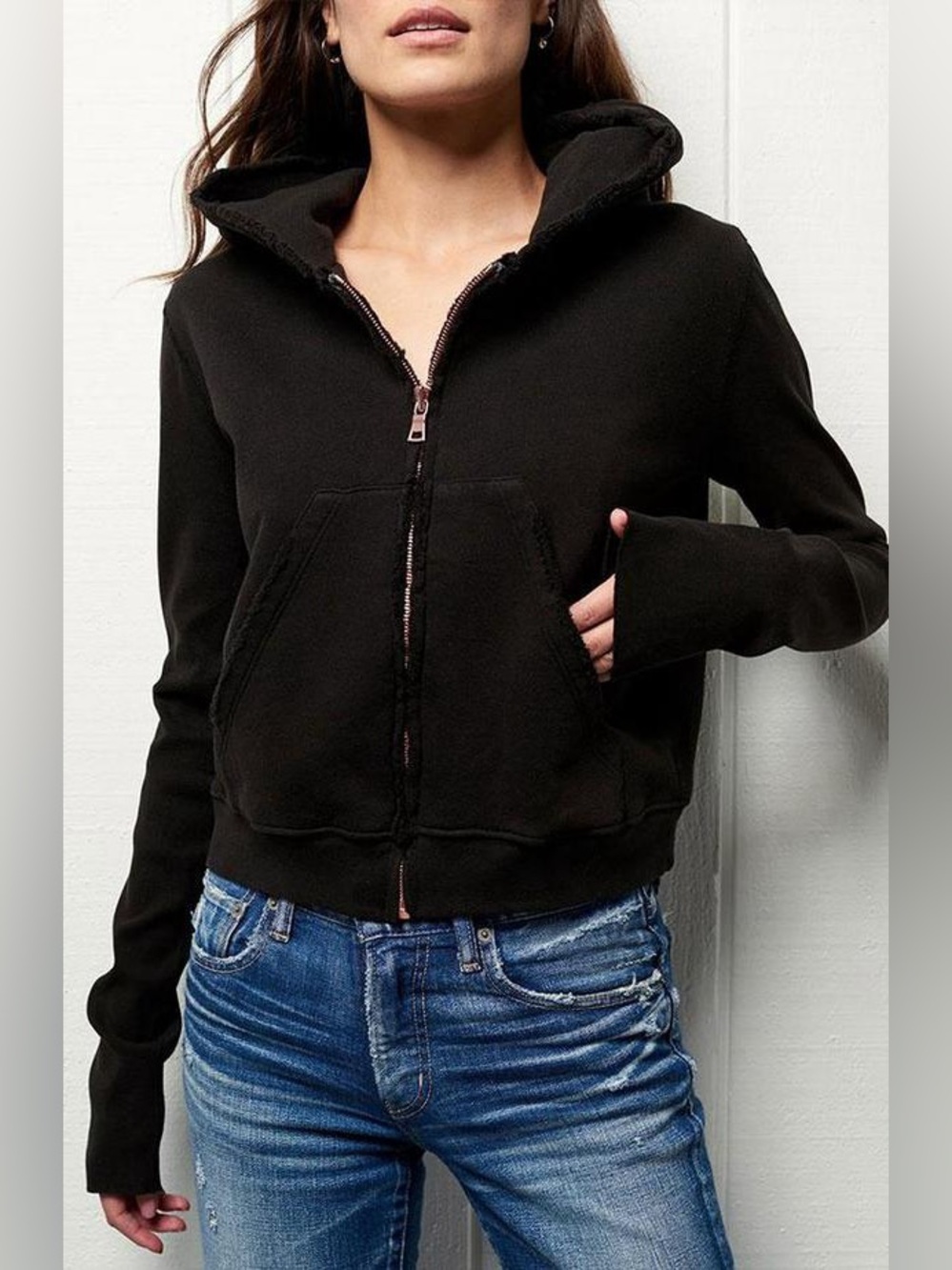 Frank & Eileen Worn Edge Full Zip Cropped Hoodie